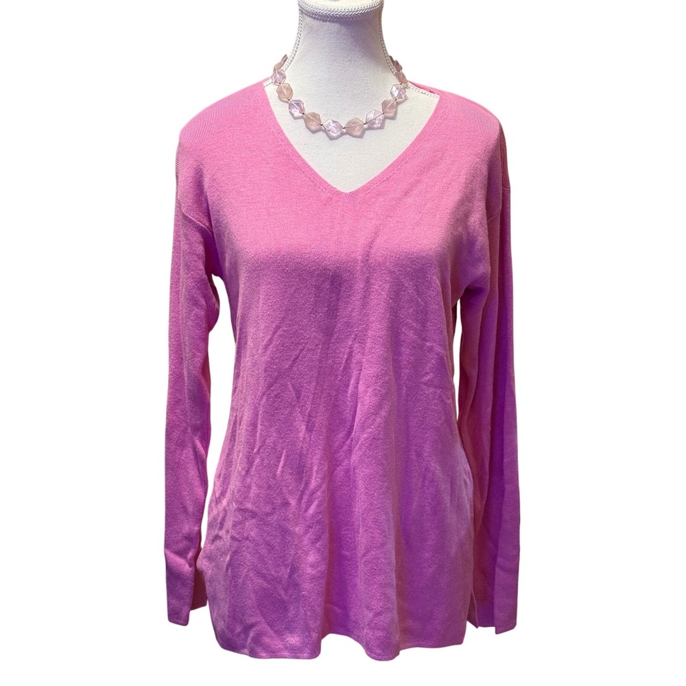 Size Small Talbots Womens‎ V Neck Long Sleeve Sweater Pink Ribbed Knit